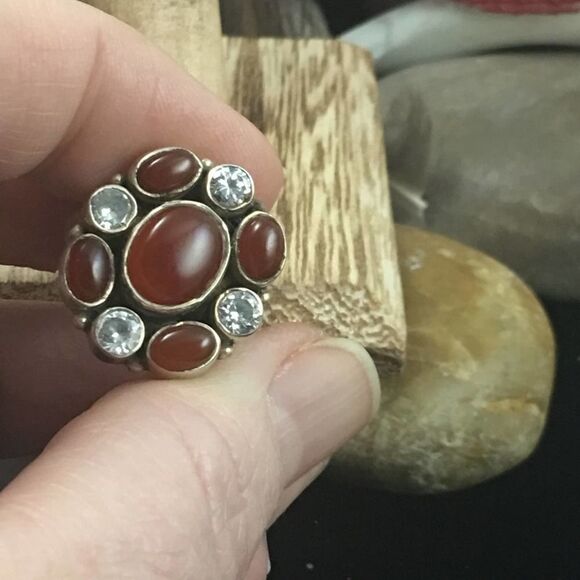 Sterling Carnelian and CZ sterling silver ring 8 - Picture 7 of 8